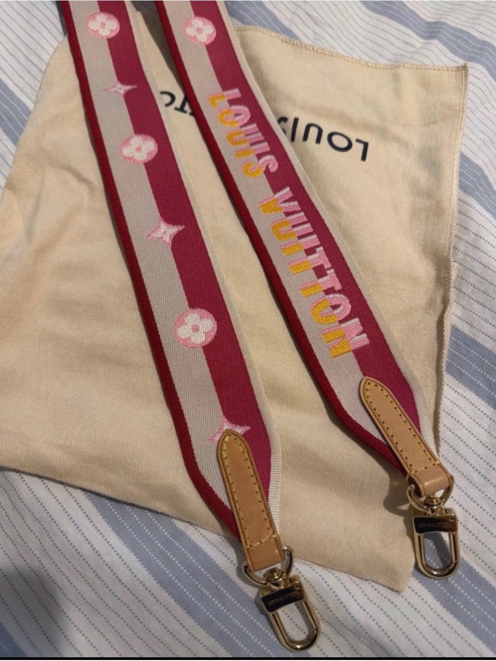 Louis Vuitton Pink & Cream Monogram Jacquard Shoulder Strap with Yellow Logo